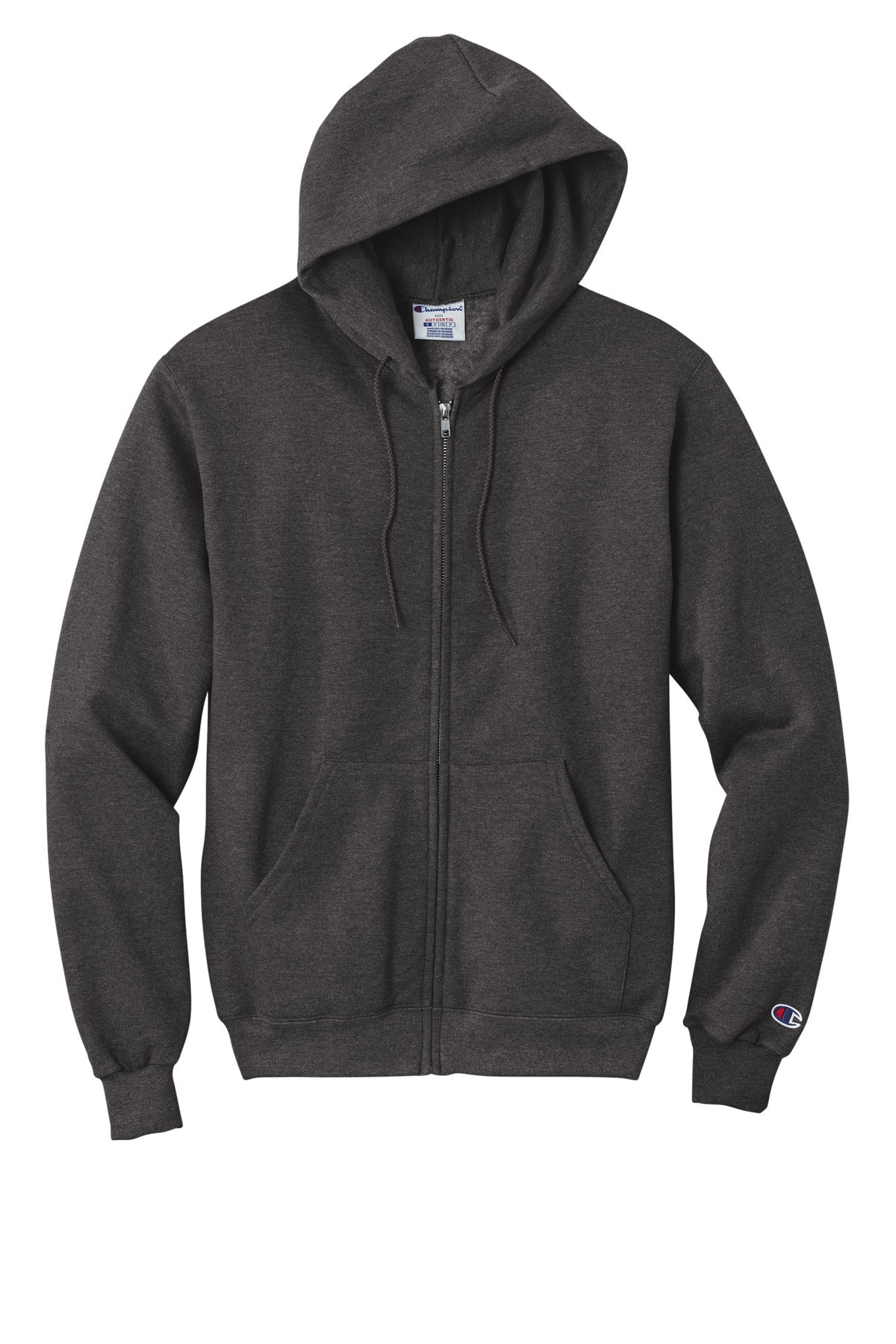 Front View of CharcoalHt Champion Powerblend Full-Zip Hoodie.S800