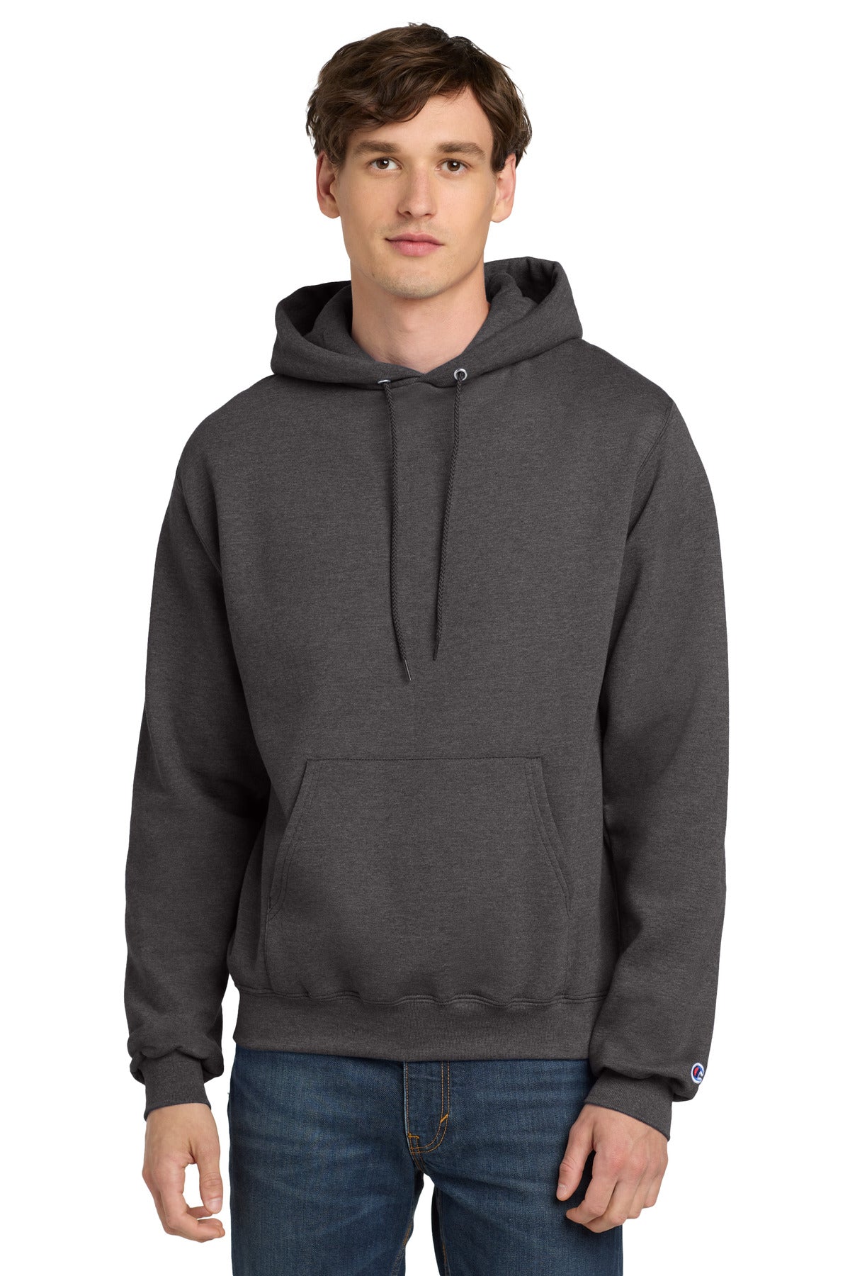 Front View of CharcoalHt Champion Powerblend Pullover Hoodie. S700