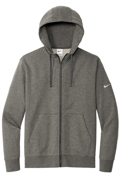Front View of CharcoalHt Nike Club Fleece Sleeve Swoosh Full-Zip Hoodie NKDR1513