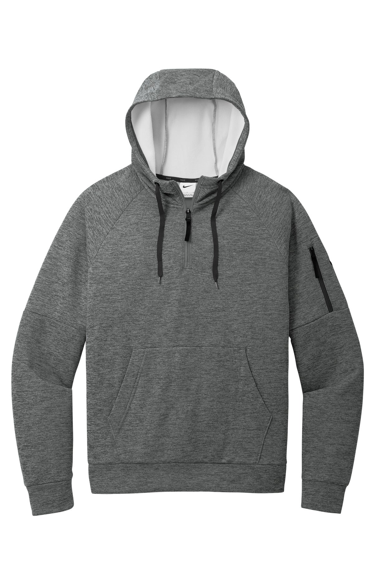Front View of CharcoalHt Nike Therma-FIT Pocket 1/4-Zip Fleece Hoodie NKFD9742