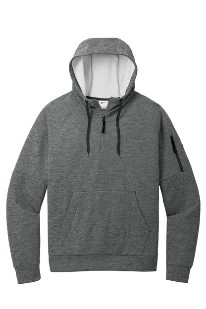 Front View of CharcoalHt Nike Therma-FIT Pocket 1/4-Zip Fleece Hoodie NKFD9742
