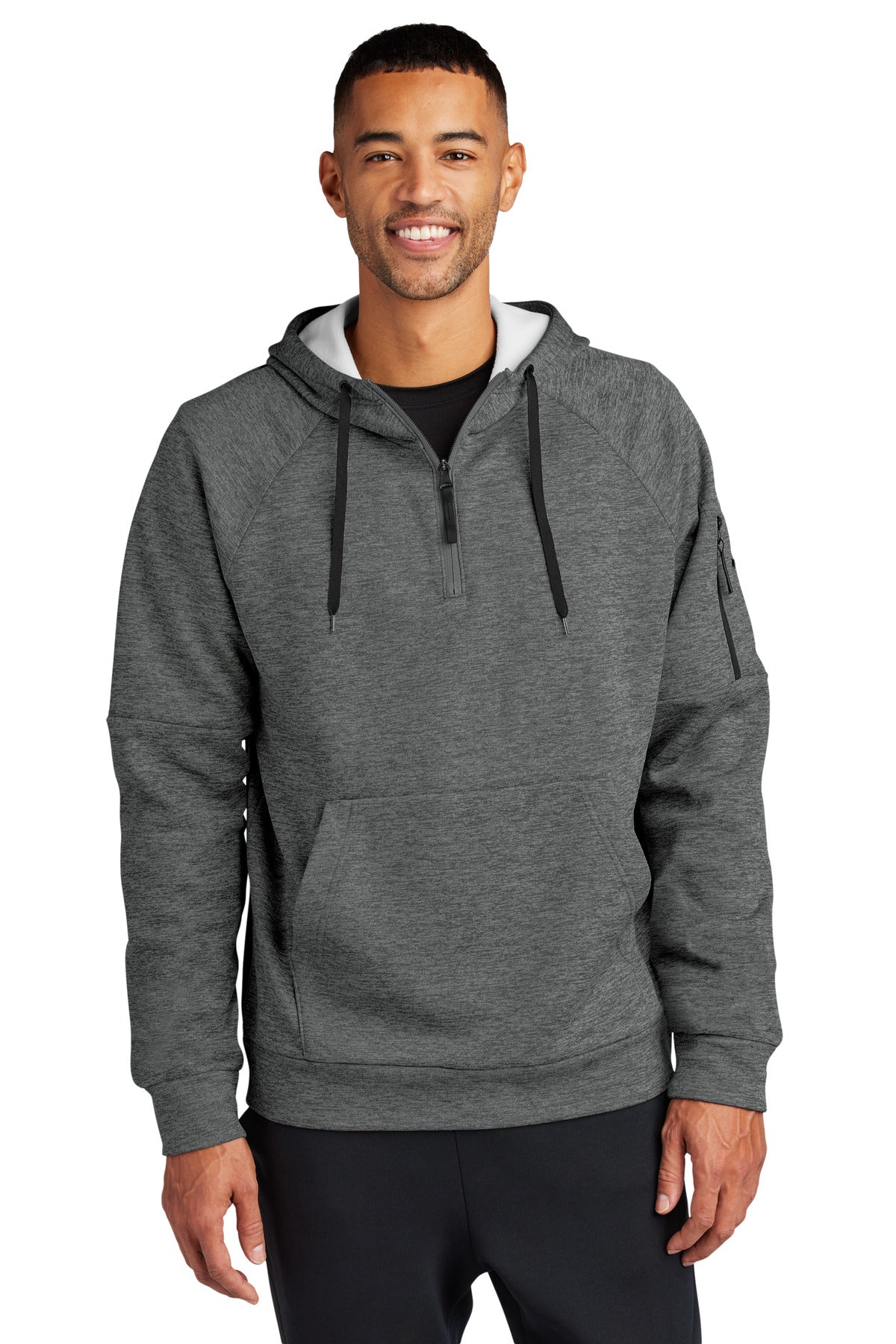 Front View of CharcoalHt Nike Therma-FIT Pocket 1/4-Zip Fleece Hoodie NKFD9742