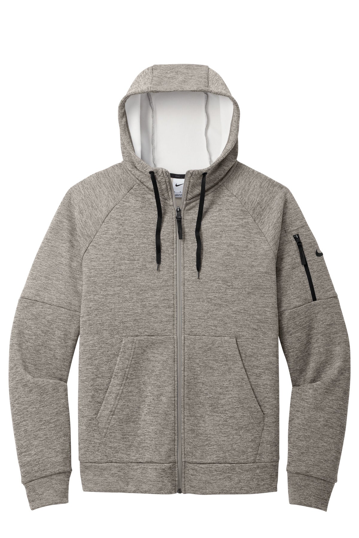 Front View of CharcoalHt Nike Therma-FIT Pocket Full-Zip Fleece Hoodie NKFD9859