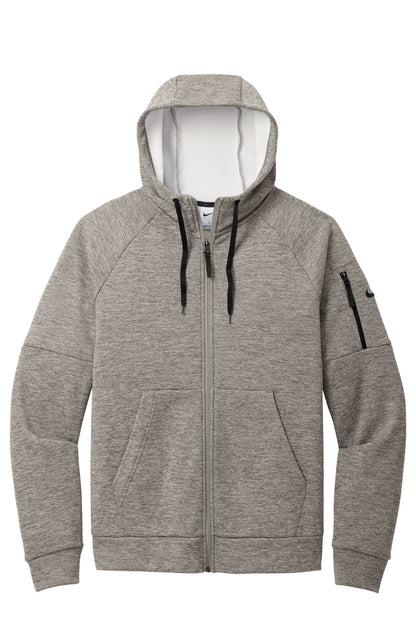 Front View of CharcoalHt Nike Therma-FIT Pocket Full-Zip Fleece Hoodie NKFD9859