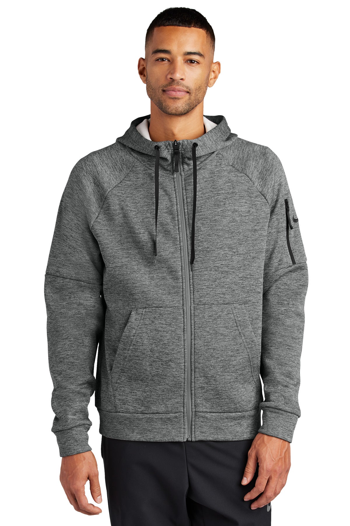 Front View of CharcoalHt Nike Therma-FIT Pocket Full-Zip Fleece Hoodie NKFD9859