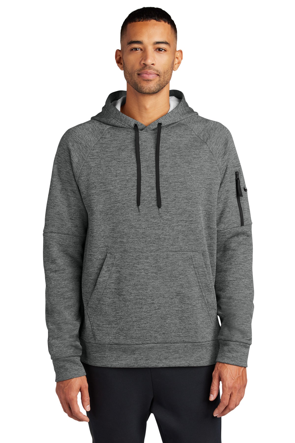 Front View of CharcoalHt Nike Therma-FIT Pocket Pullover Fleece Hoodie NKFD9735
