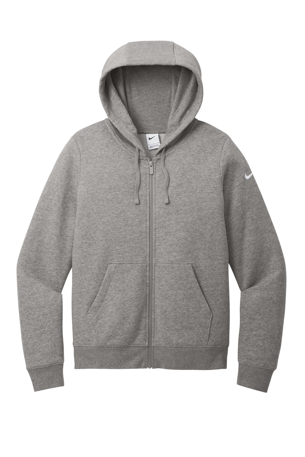 Front View of CharcoalHt Nike Women's Club Fleece Sleeve Swoosh Full-Zip Hoodie NKFD9890