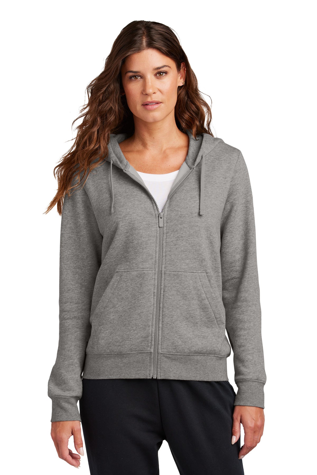 Front View of CharcoalHt Nike Women's Club Fleece Sleeve Swoosh Full-Zip Hoodie NKFD9890