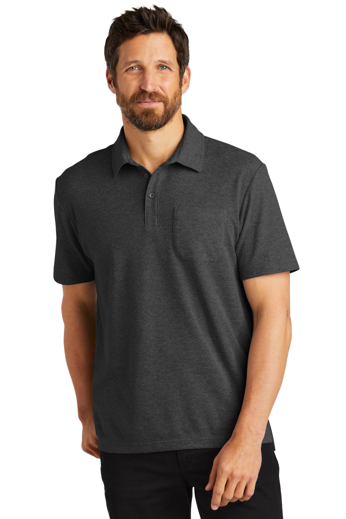 Front View of CharcoalHt Port Authority C-FREE Cotton Blend Pique Pocket Polo K868
