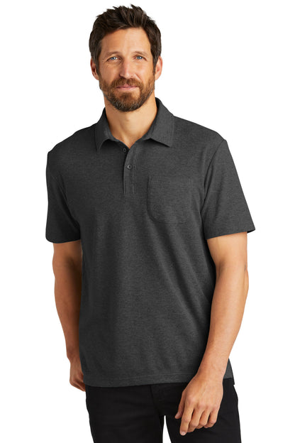 Front View of CharcoalHt Port Authority C-FREE Cotton Blend Pique Pocket Polo K868