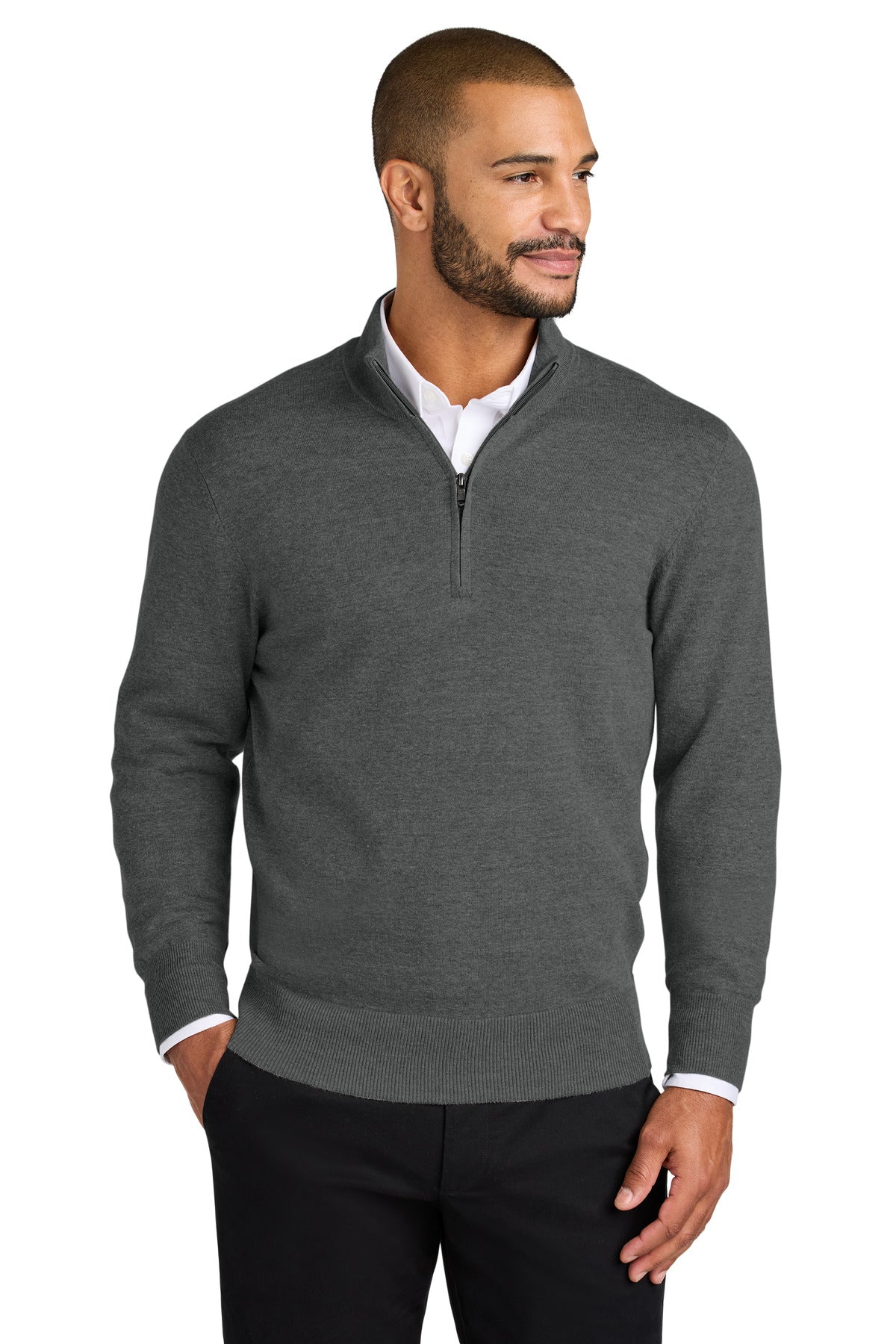 Front View of CharcoalHt Port Authority Easy Care 1/4-Zip Sweater SW2900