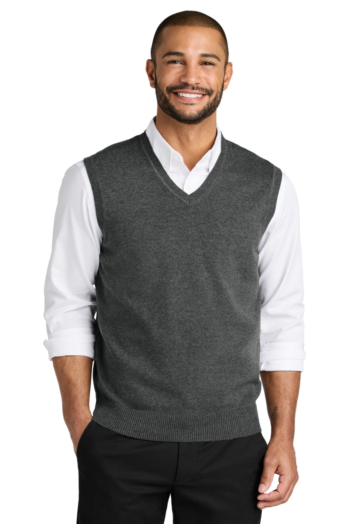 Front View of CharcoalHt Port Authority Easy Care Sweater Vest SW2860