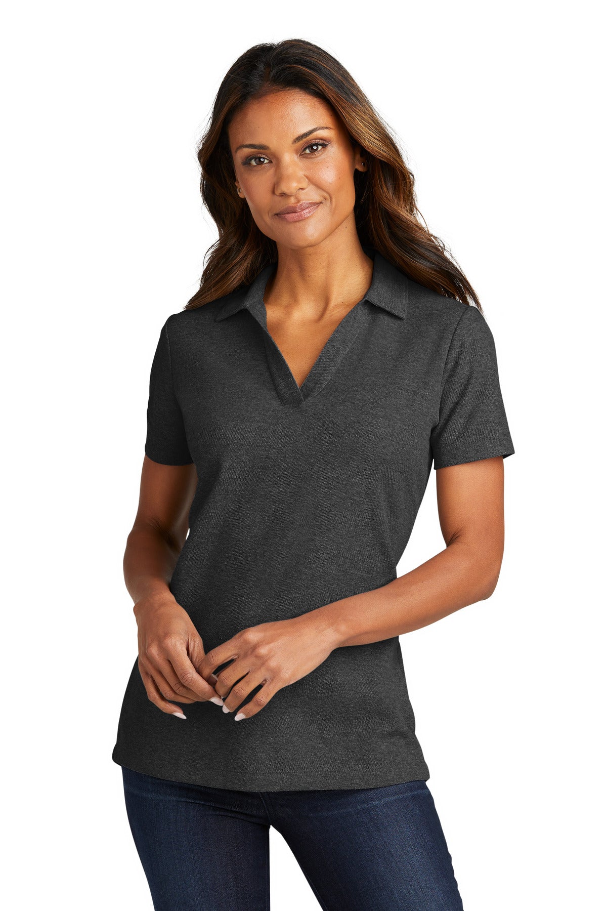 Front View of CharcoalHt Port Authority Women's C-FREE Cotton Blend Pique Polo LK867
