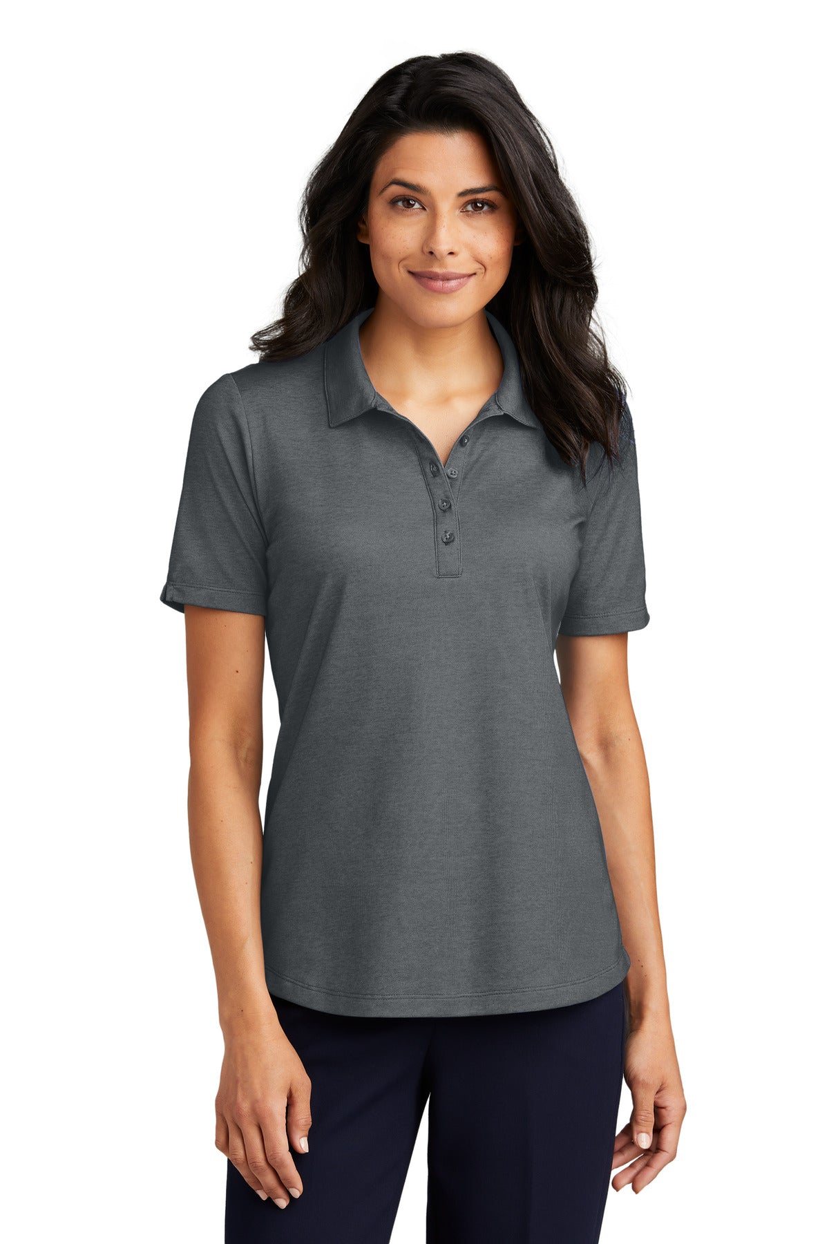 Front View of CharcoalHt Port Authority Women's Fine Pique Blend Polo LK830