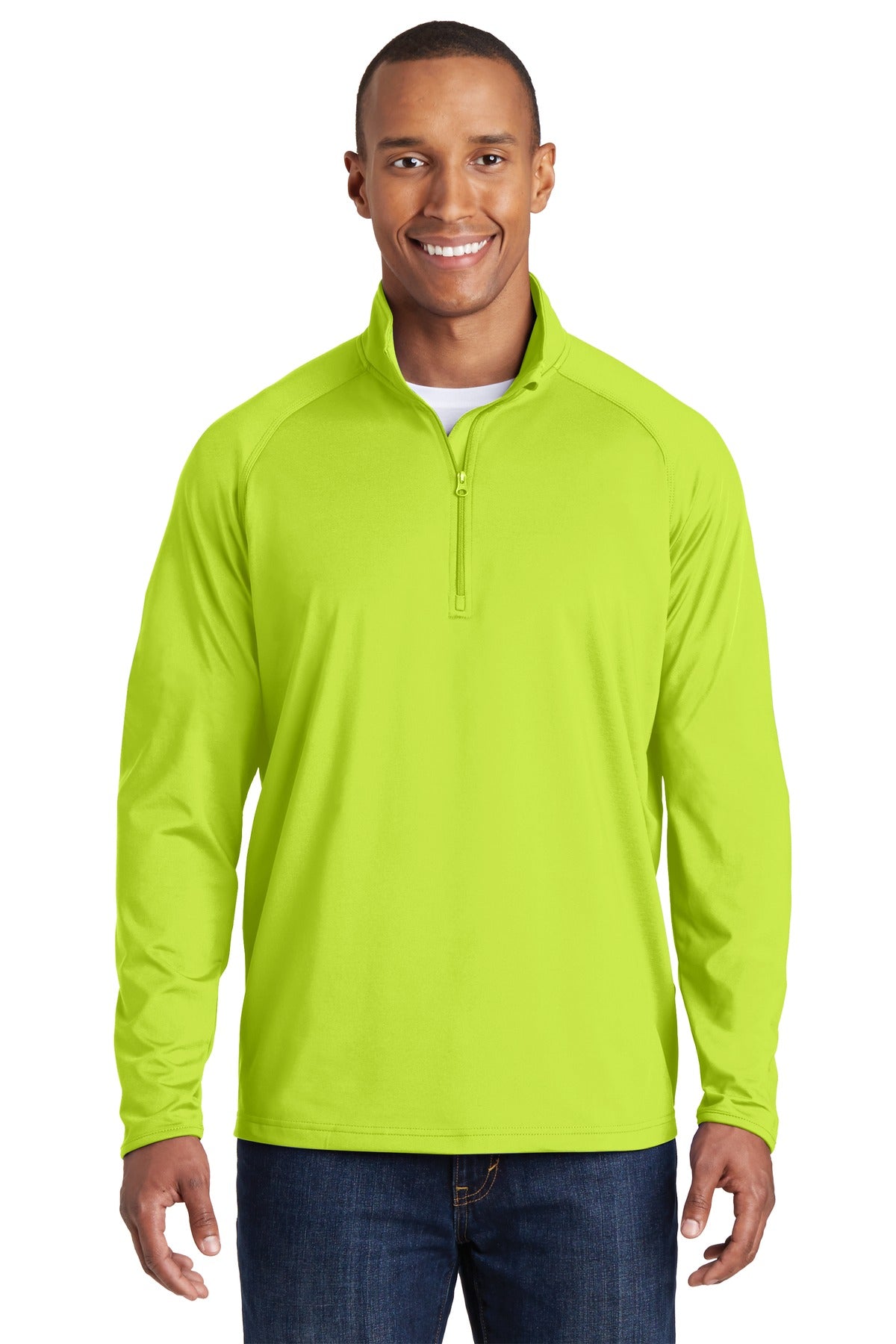 Front View of Charge Green Sport-Tek Sport-Wick Stretch 1/4-Zip Pullover. ST850