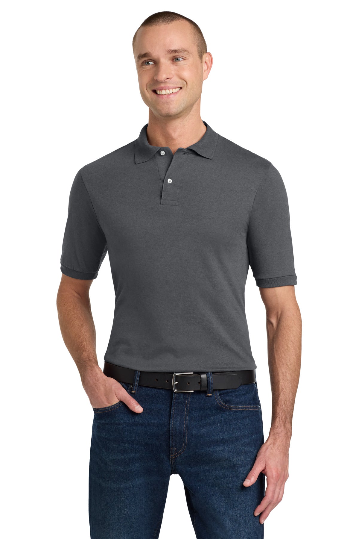 Front View of CharGrey Jerzees Dri-Power Sport Shirt. 437M