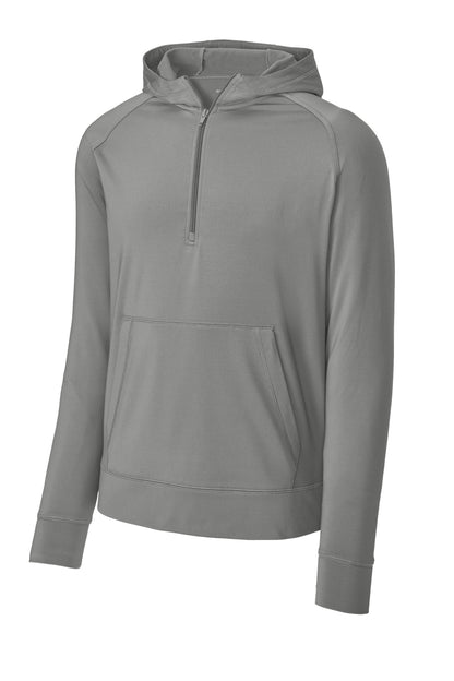 Front View of CharGrey Sport-Tek Sport-Wick Stretch 1/2-Zip Hoodie ST856