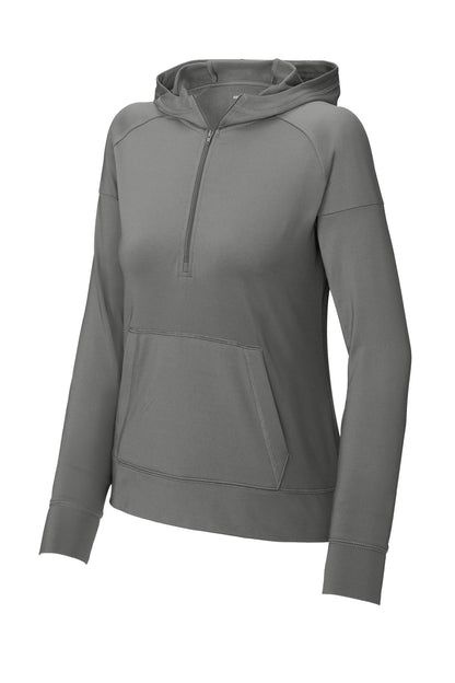 Front View of CharGrey Sport-Tek Women's Sport-Wick Stretch 1/2-Zip Hoodie LST856
