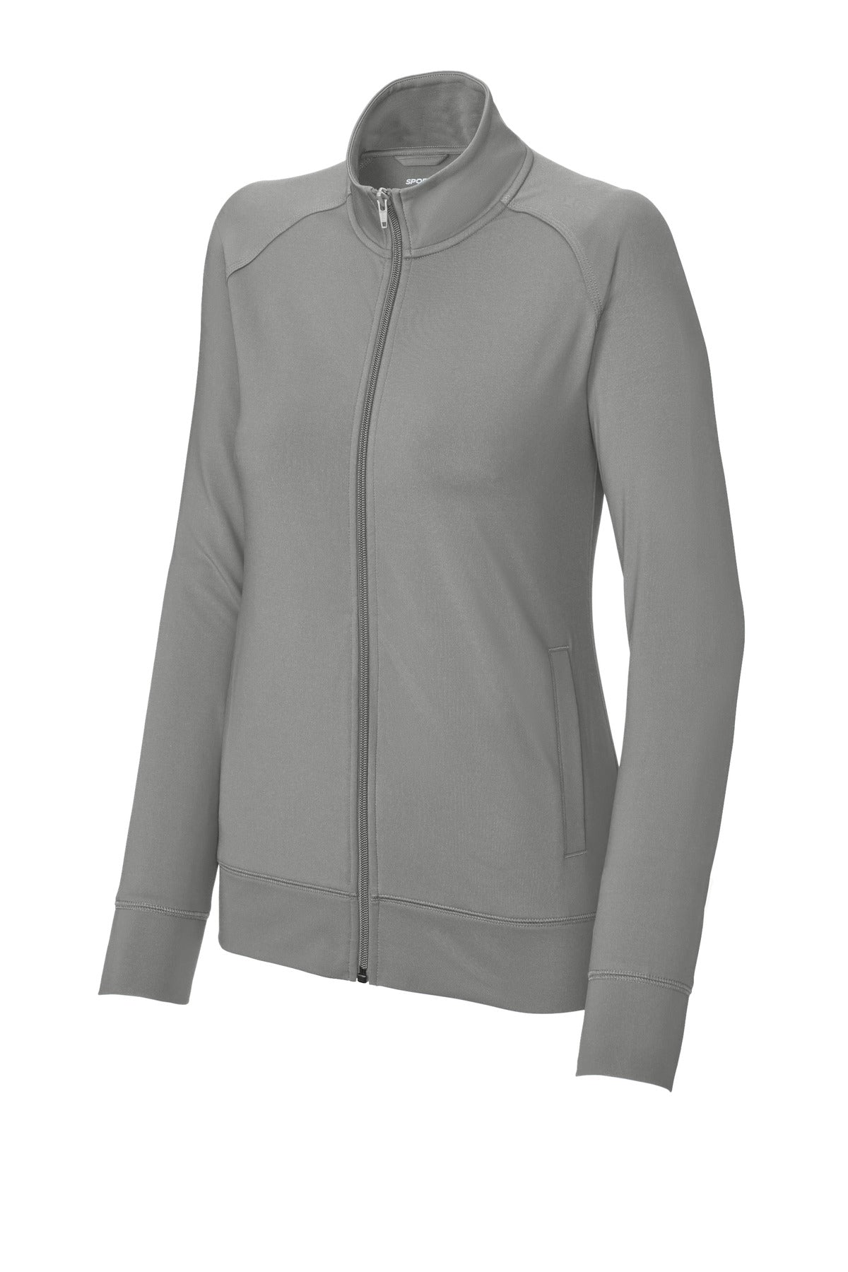Front View of CharGrey Sport-Tek Women's Sport-Wick Stretch Full-Zip Cadet Jacket LST857