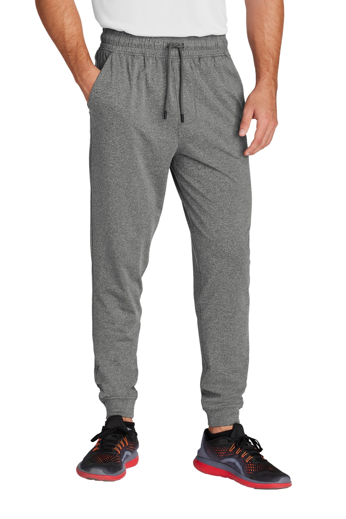 Front View of CharGreyHt Sport-Tek Sport-Wick Stretch Jogger PST858
