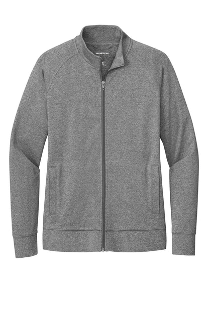 Front View of CharGreyHt Sport-Tek Women's Sport-Wick Stretch Full-Zip Cadet Jacket LST857