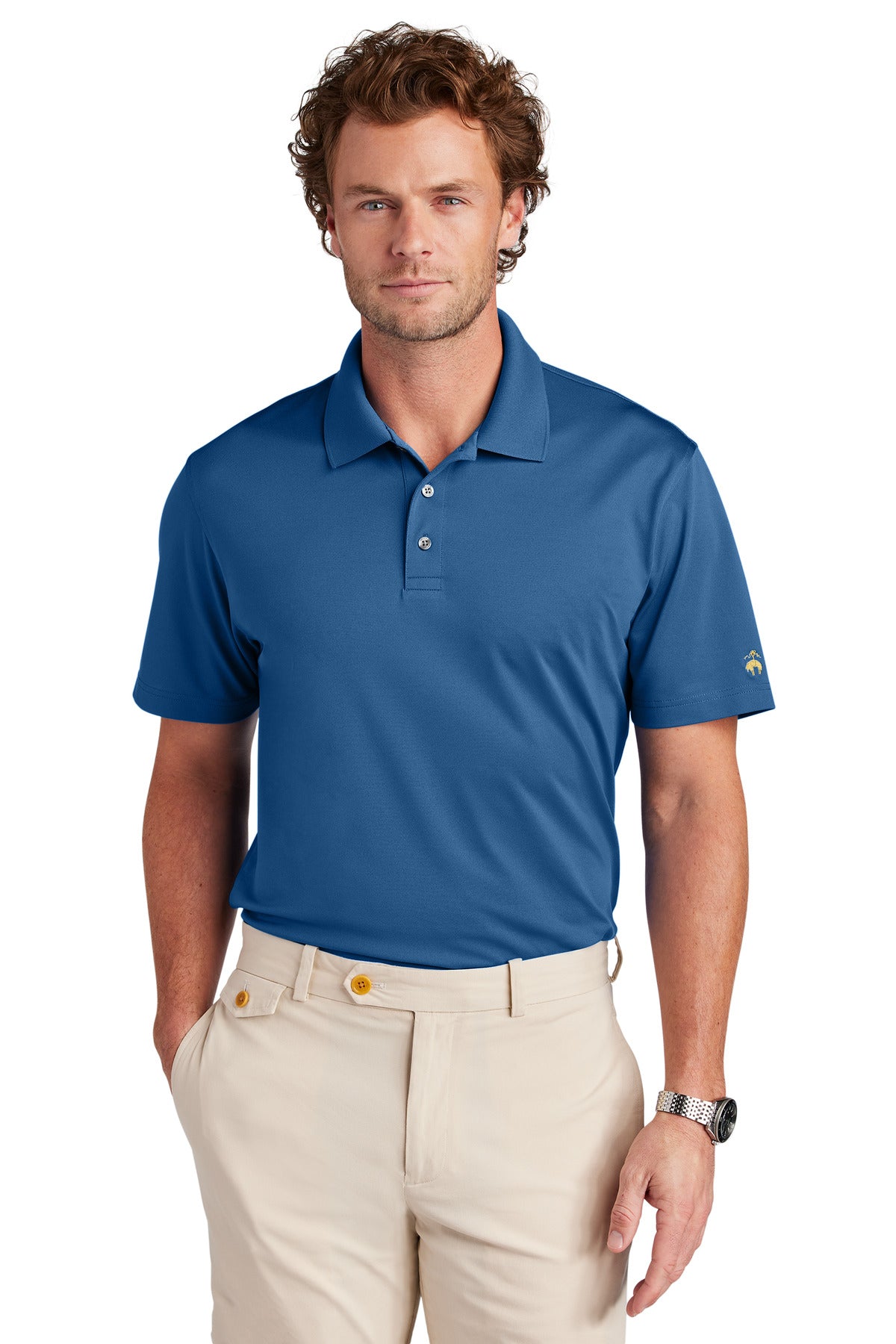 Front View of CharterBlu Brooks Brothers Mesh Pique Performance Polo BB18220