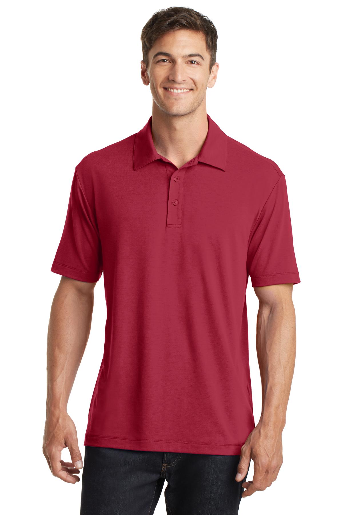 Front View of Chili Red Port Authority Cotton Touch Performance Polo. K568