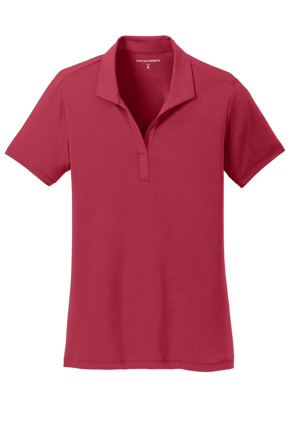 Front View of Chili Red Port Authority Women's Cotton Touch Performance Polo. L568