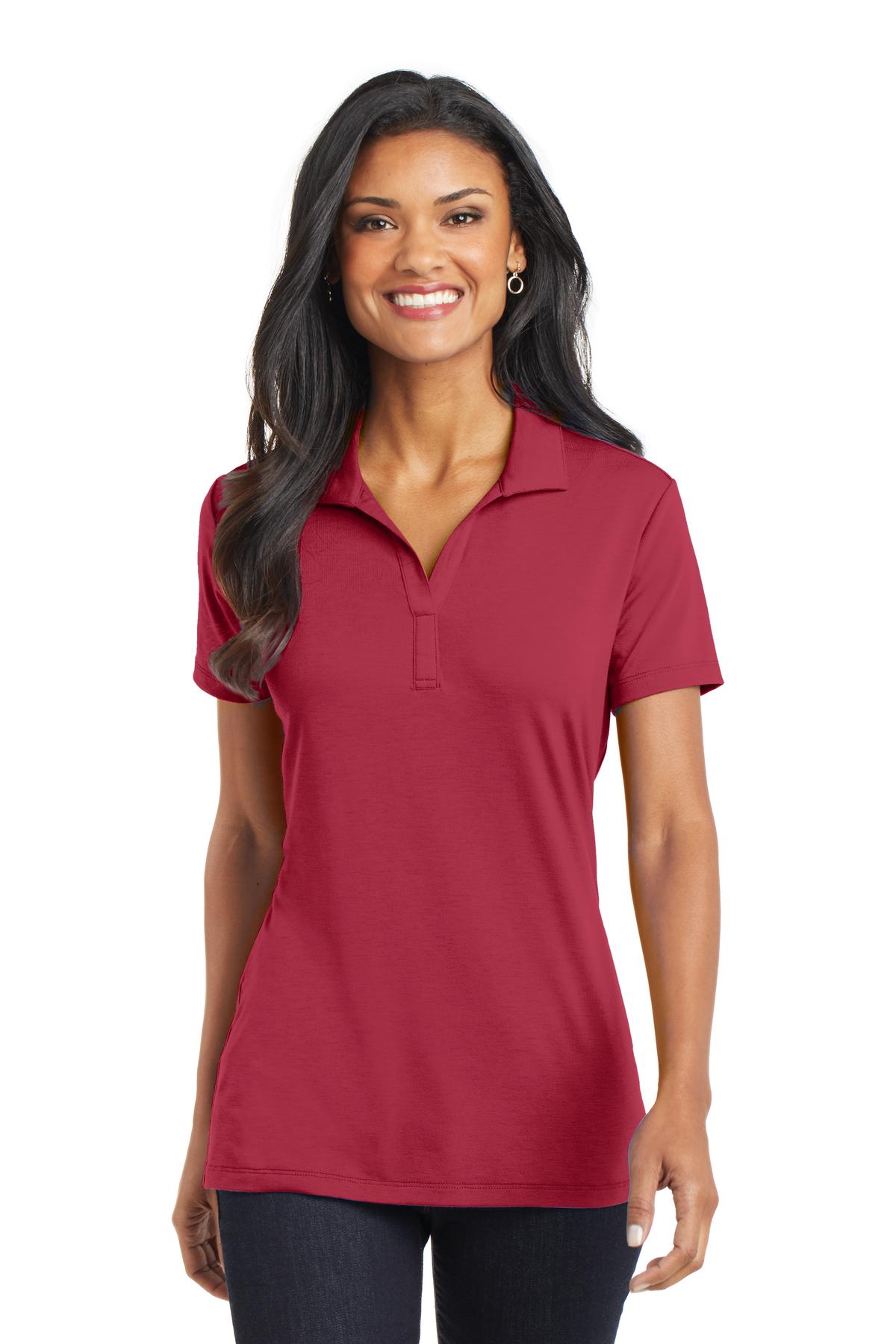 Front View of Chili Red Port Authority Women's Cotton Touch Performance Polo. L568