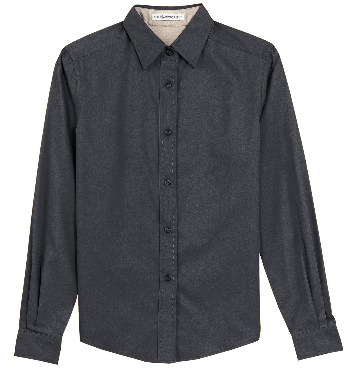 Front View of Cl Navy/Lt Stn Port Authority Women's Long Sleeve Easy Care Shirt. L608