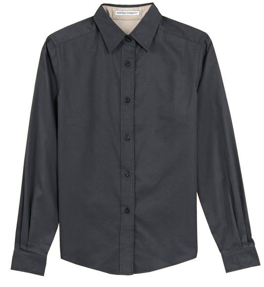 Front View of Cl Navy/Lt Stn Port Authority Women's Long Sleeve Easy Care Shirt. L608