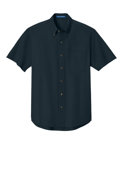 Front View of Classic Navy Port Authority Short Sleeve Twill Shirt. S500T