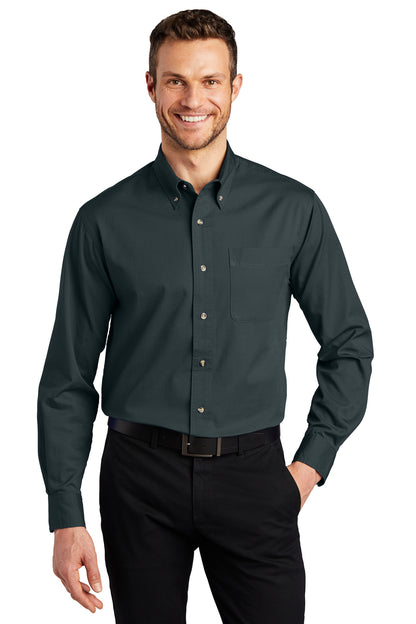 Front View of Classic Navy Port Authority Tall Long Sleeve Twill Shirt. TLS600T