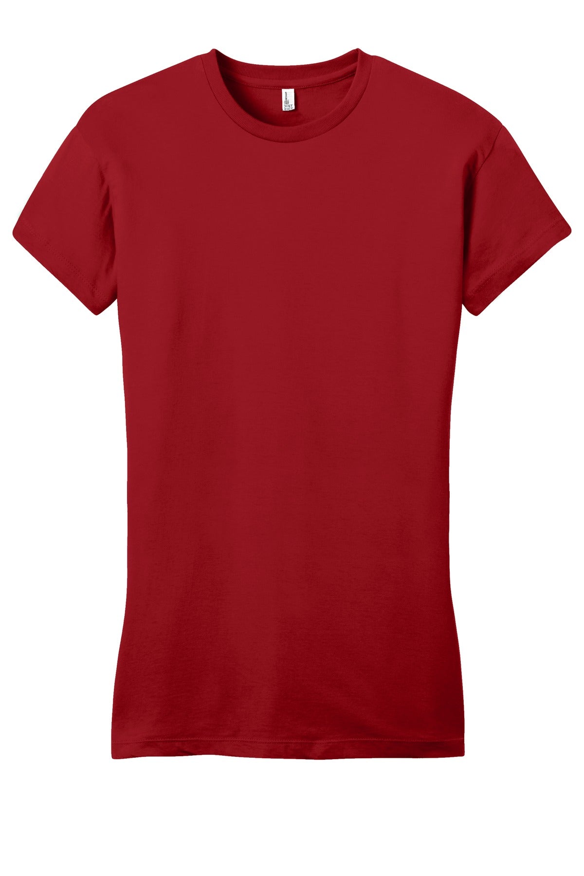 Front View of Classic Red District Women's Fitted Very Important Tee . DT6001