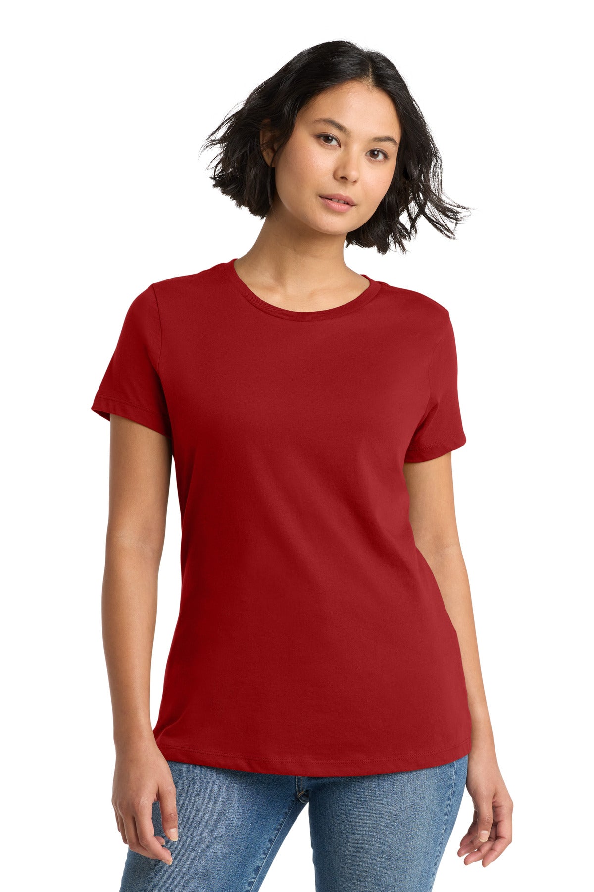 Front View of Classic Red District Women's Perfect Weight Tee. DM104L