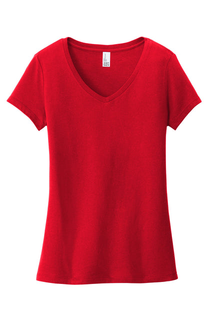 Front View of Classic Red District Women's Very Important Tee V-Neck. DT6503