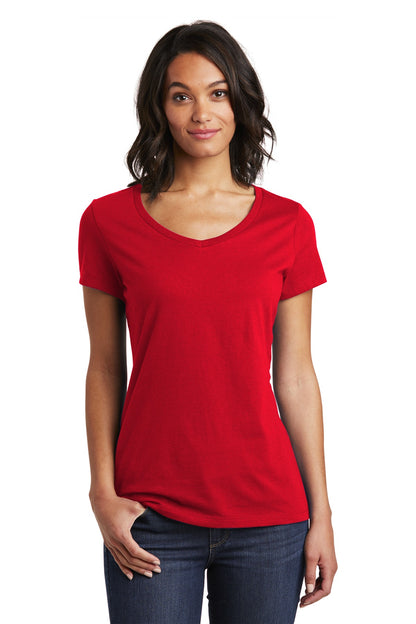 Front View of Classic Red District Women's Very Important Tee V-Neck. DT6503