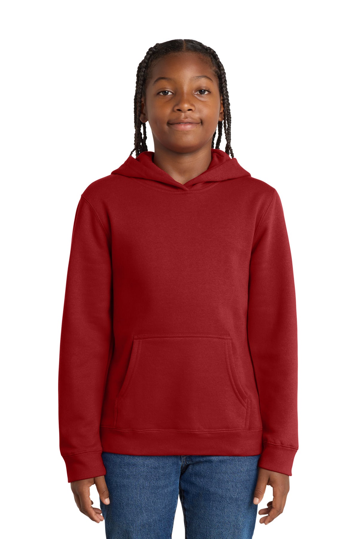 Front View of Classic Red District Youth V.I.T. Fleece Hoodie DT6100Y