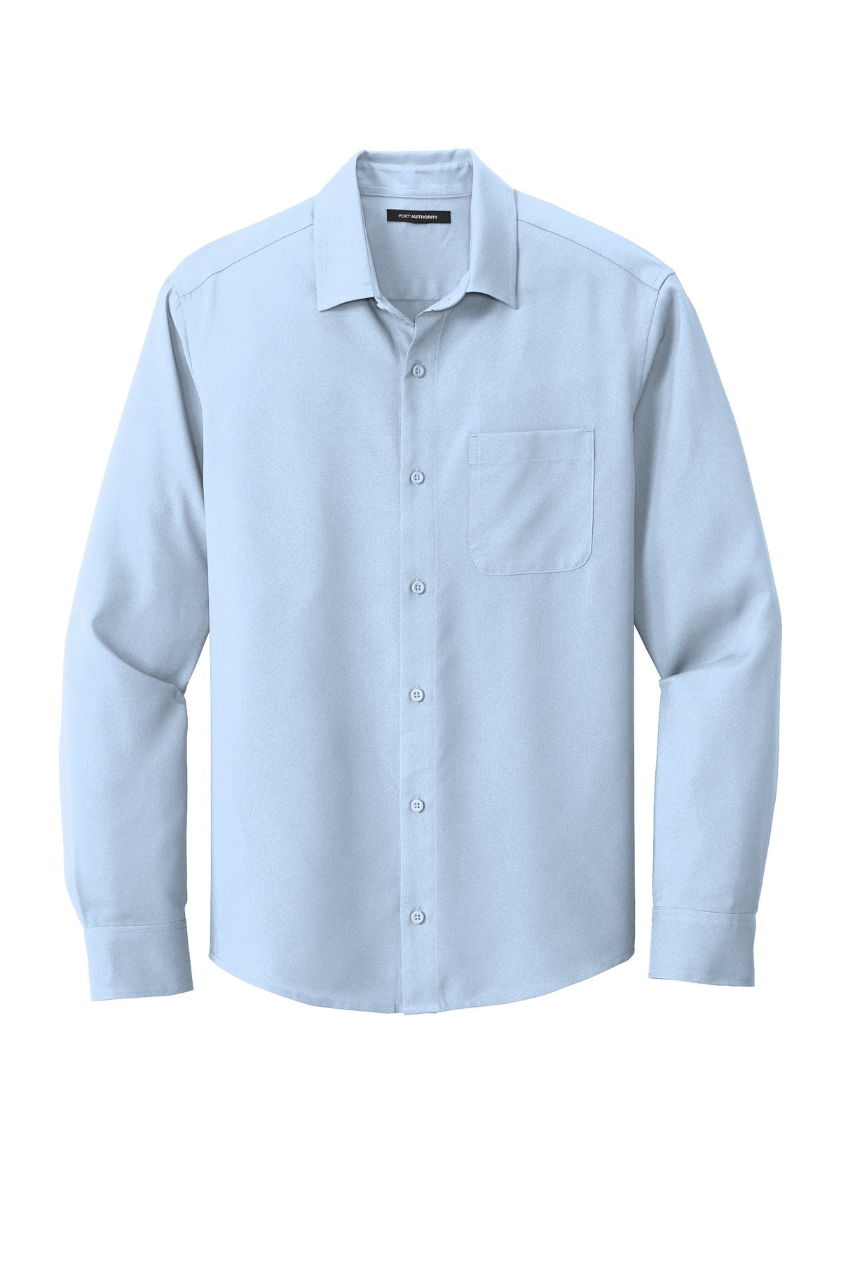 Front View of Cloud Blue Port Authority Long Sleeve Performance Staff Shirt W401