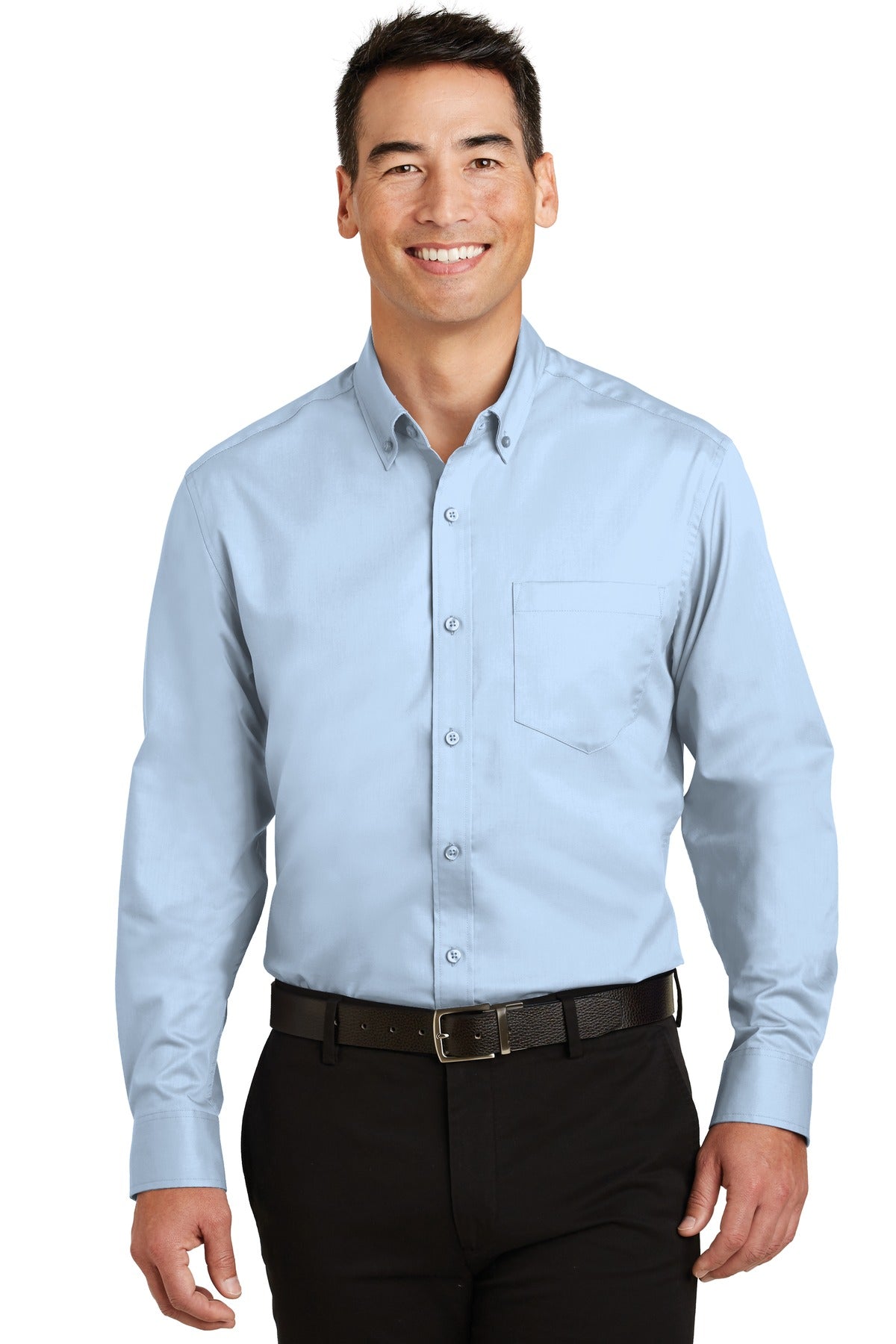 Front View of Cloud Blue Port Authority SuperPro Twill Shirt. S663
