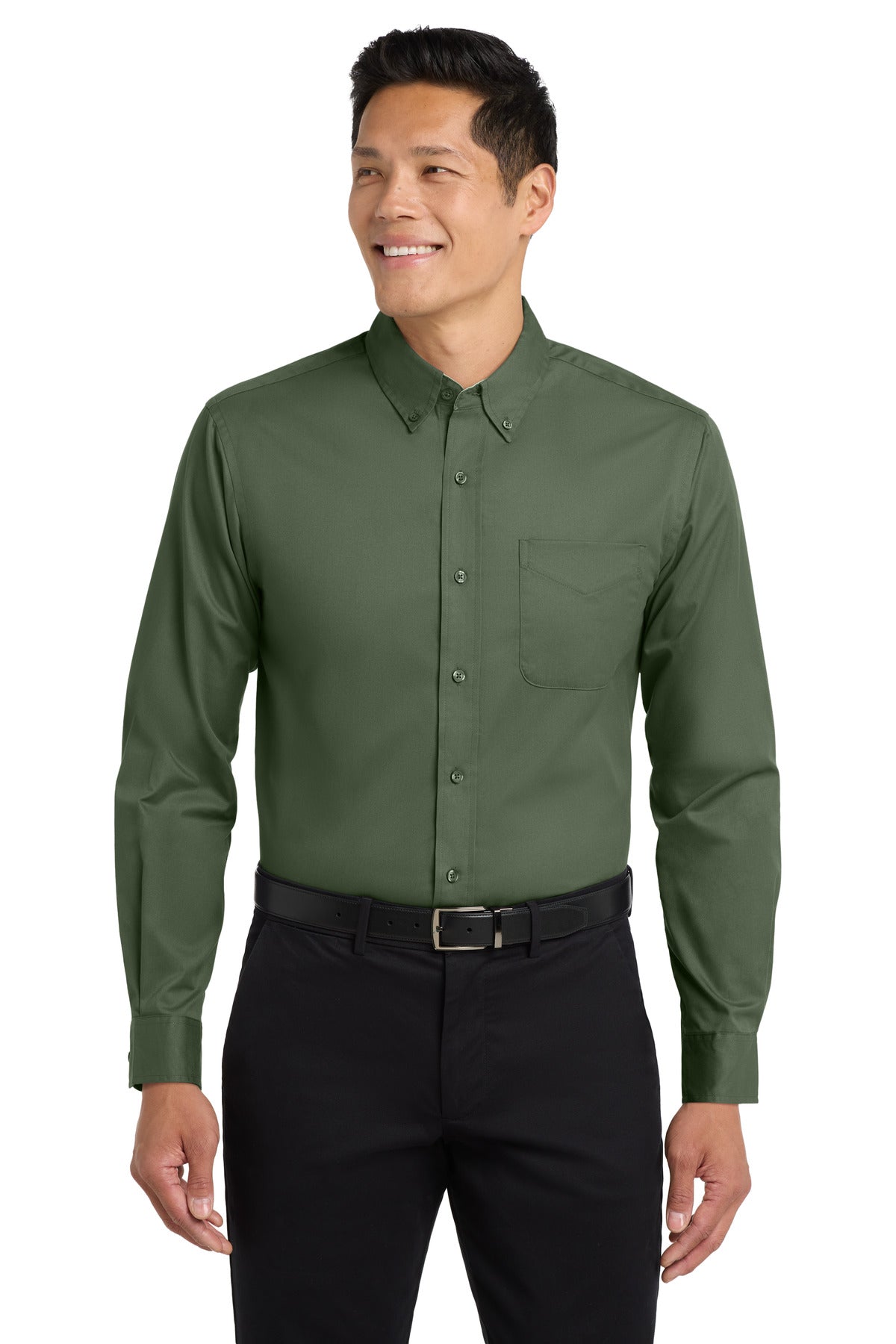 Front View of Clover Green Port Authority Extended Size Long Sleeve Easy Care Shirt S608ES