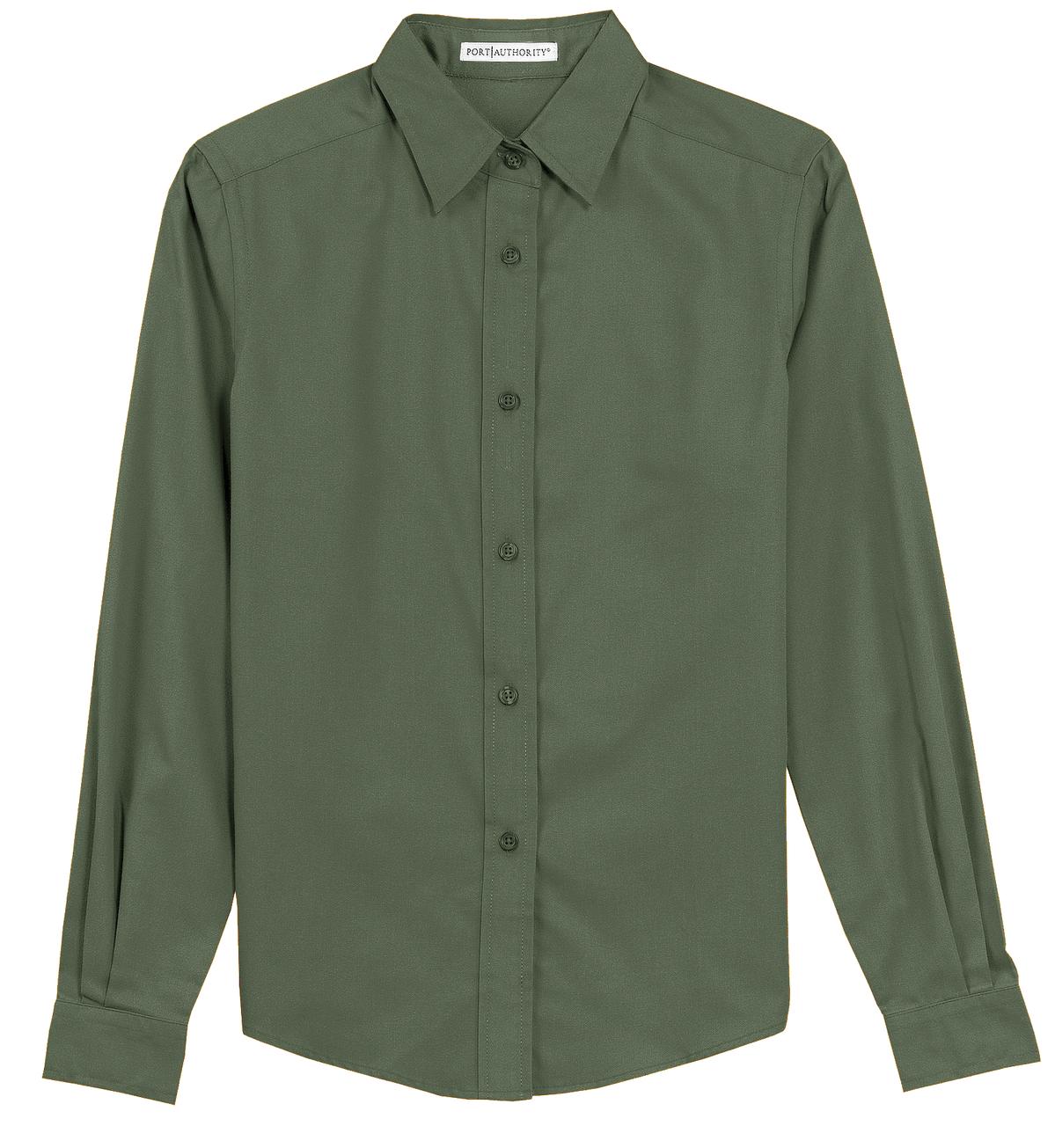 Front View of Clover Green Port Authority Women's Long Sleeve Easy Care Shirt. L608