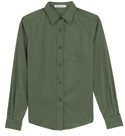 Front View of Clover Green Port Authority Women's Long Sleeve Easy Care Shirt. L608