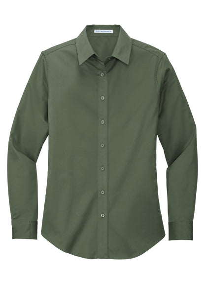 Front View of Clover Green Port Authority Women's Long Sleeve Easy Care Shirt. L608