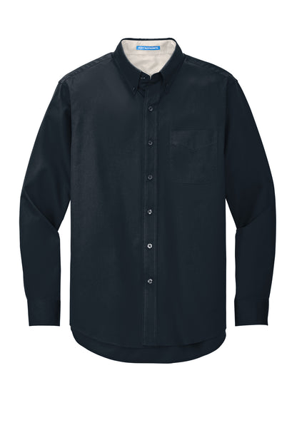 Front View of Clsc Nvy/LtStn Port Authority Extended Size Long Sleeve Easy Care Shirt S608ES