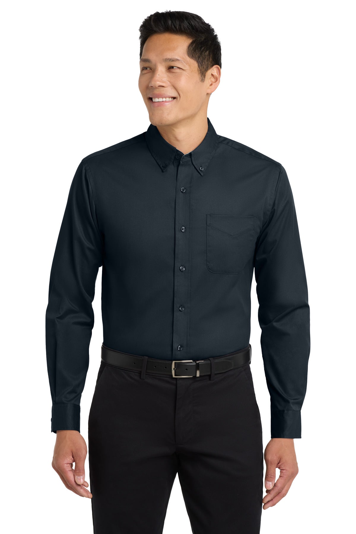Front View of Clsc Nvy/LtStn Port Authority Extended Size Long Sleeve Easy Care Shirt S608ES