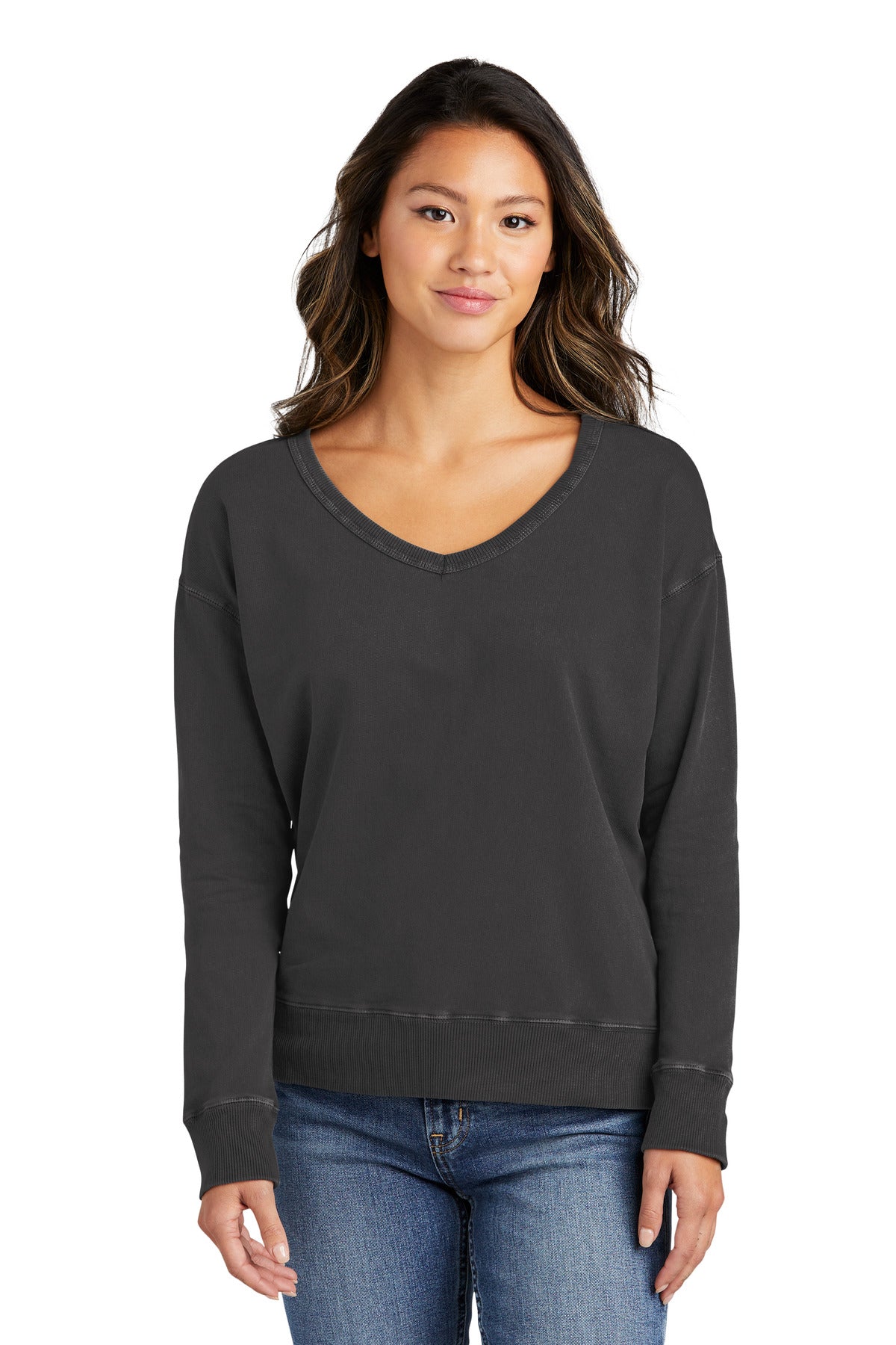 Front View of Coal Port & Company Women's Beach Wash Garment-Dyed V-Neck Sweatshirt LPC098V