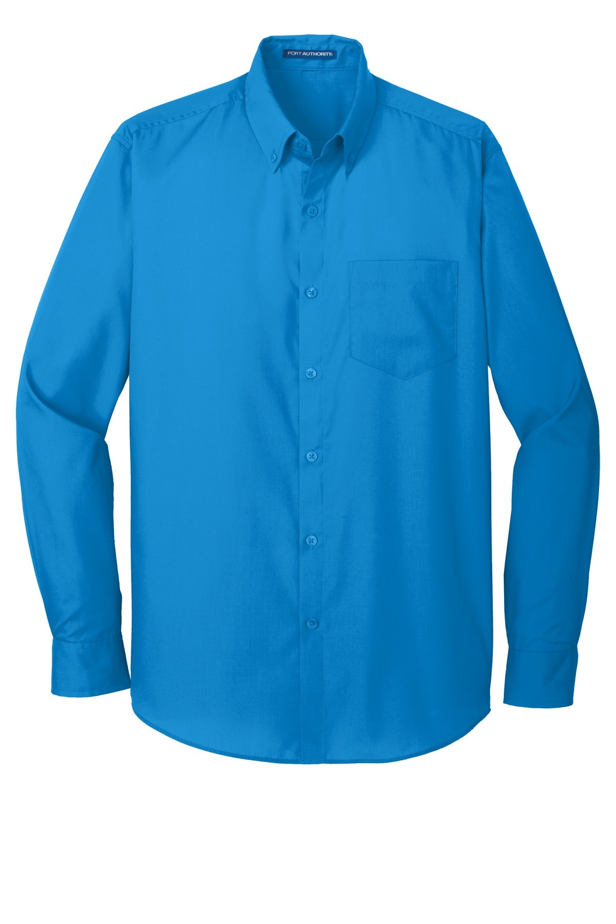 Front View of Coastal Blue Port Authority Long Sleeve Carefree Poplin Shirt. W100