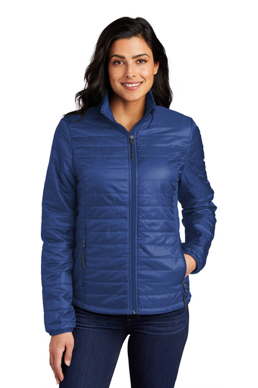 Front View of Cobalt Blue Port Authority Women's Packable Puffy Jacket L850