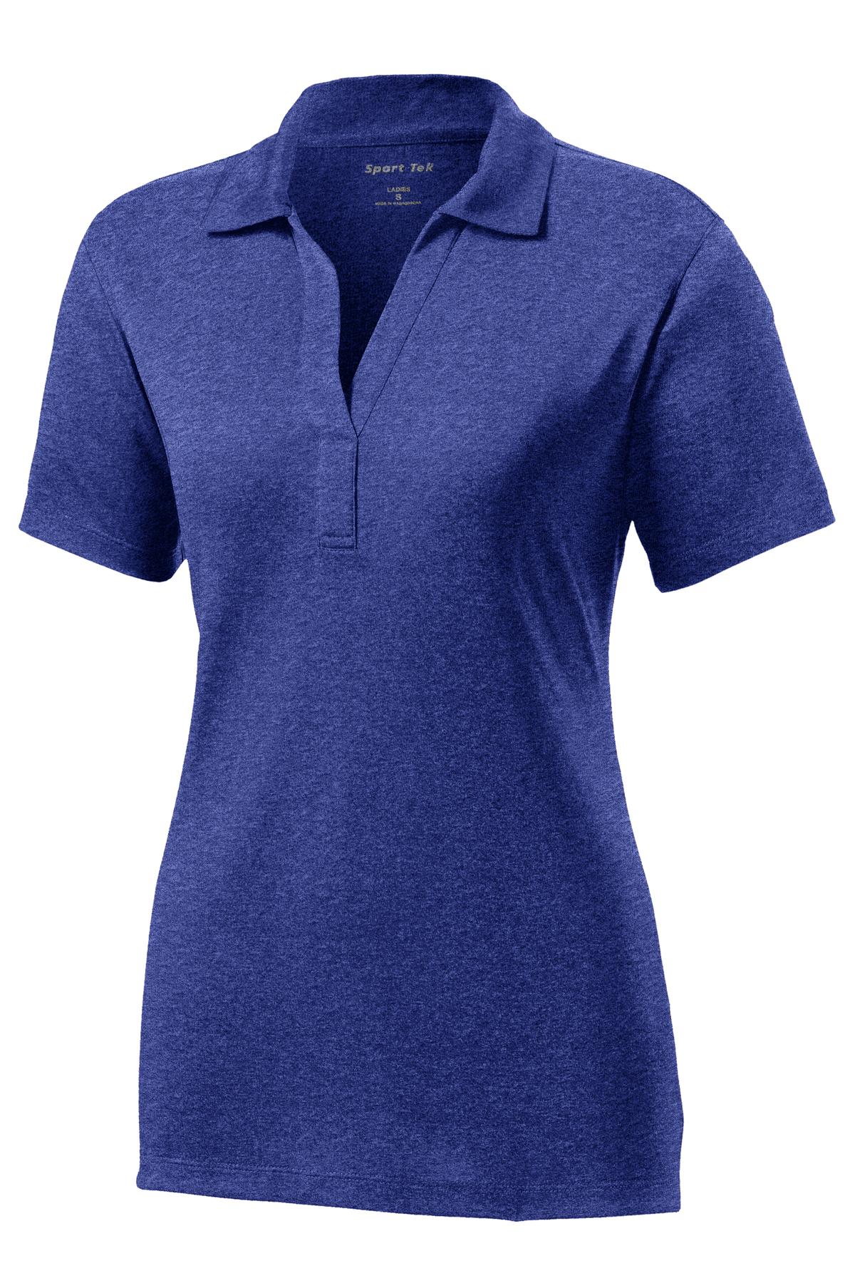 Front View of Cobalt Hthr Sport-Tek Women's Heather Contender Polo. LST660